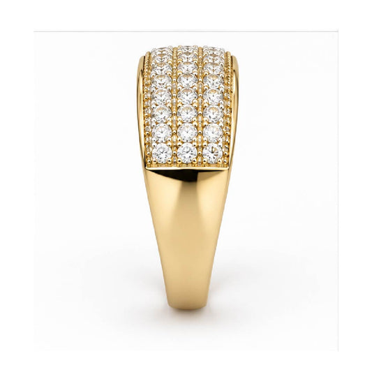 9K Yellow Gold Four-Row Natural Diamond Wide Statement Ring 0.50 TDW