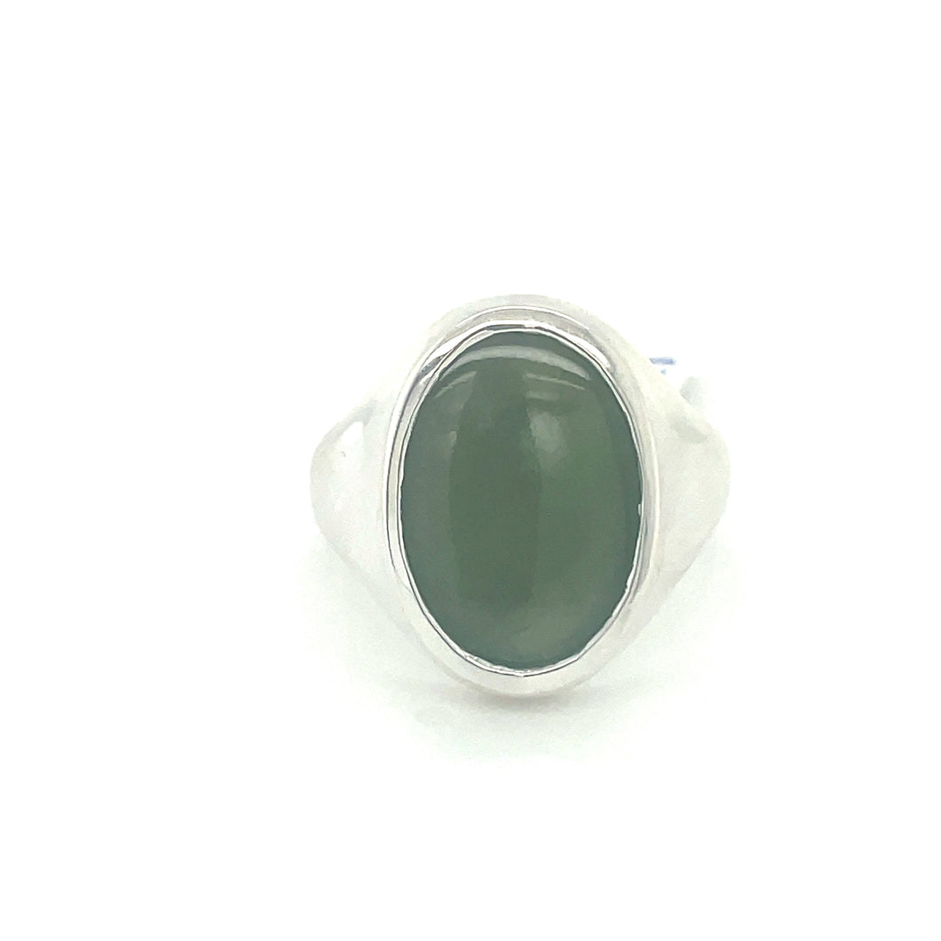 Broadway Jewellers Sterling Silver NZ Greenstone Oval Signet Ring