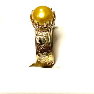 9ct. Gold 8 mm Hawaiian Yellow Pearl Ring