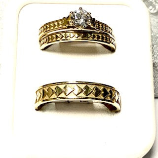 9ct. Gold His and Her's 3 Piece Rings Set