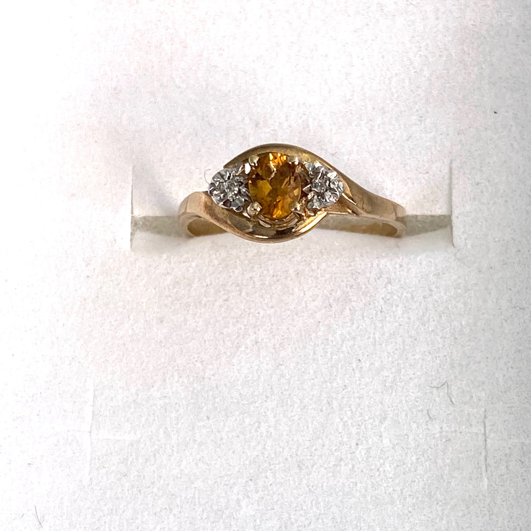 9ct. Gold Citrine/Diamond Ring