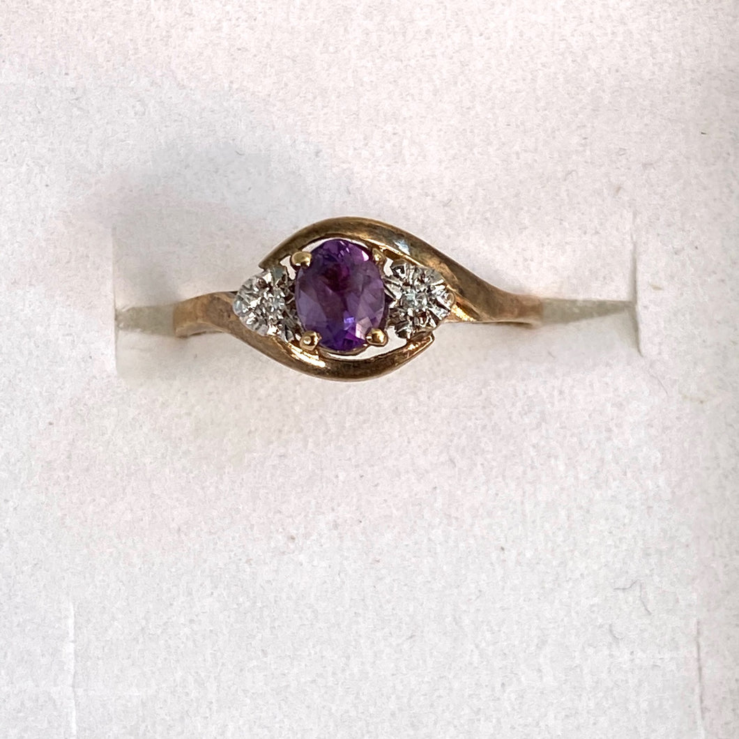 9ct. Gold Amethyst/Diamond Ring